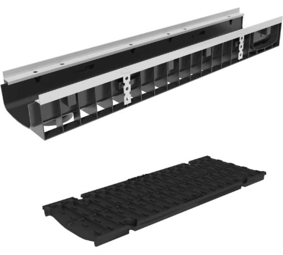 Пластиковый усиленный лоток Gidrolica dn150 h118,5 мм с щелевой чугунной решеткой, кл. d400 0815D