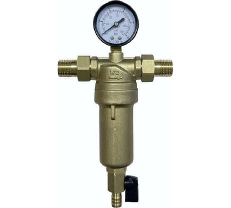 Промывной фильтр с манометром для горячей воды Victoria 1" (тонкая очистка) с американками 27-710