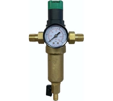 Промывной фильтр с редуктором давления и манометром для горячей воды Victoria 3/4"(тонкая очистка)с американками 27-709