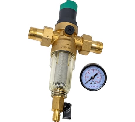 Промывной фильтр с редуктором давления и манометром для холодной воды Victoria 1"(тонкая очистка) 27-716