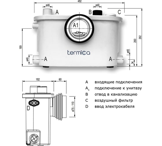 Канализационная установка Termica 7,2 л 400 Вт 84969021