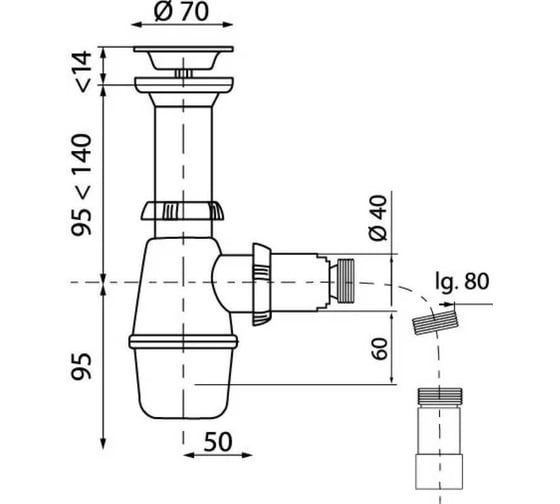 Сифон для мойки Wirquin tour eiffel 1 1/2x40, со встроенным выпуском и гофротрубой 40x40/50 на 800 мм 30718763