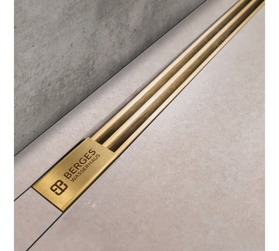 Напольный желоб водосток Berges super slim 1000 нержавеющая сталь, золото глянец, s-сифон d50 боковой 092155