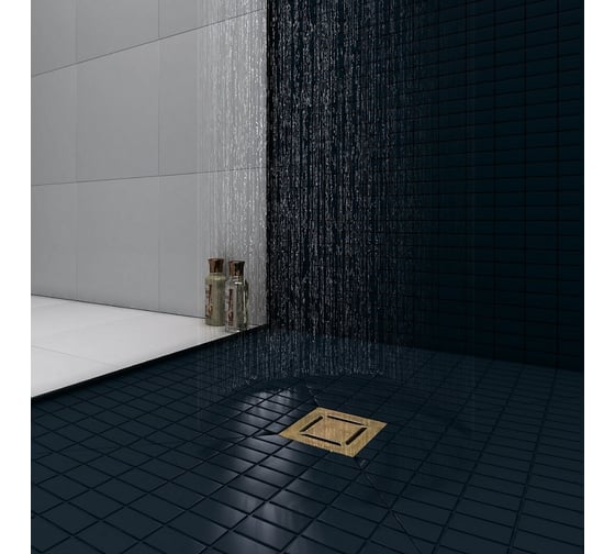 Трап водосток Berges platz norma 150x150, золото глянец, s-сифон d50/105 h50 вертикальный 092059