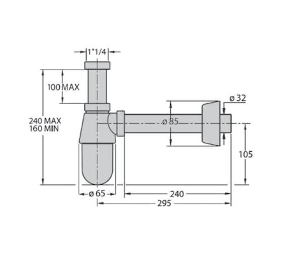 Сифон для умывальника MIANO с накидной гайкой, металл, хром 5/4" 40 M0495