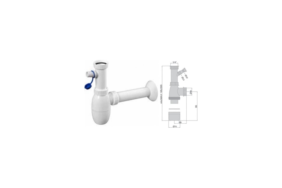 Сифон для умывальника MIANO с подводкой для шланга и накидной гайкой 5/ ...