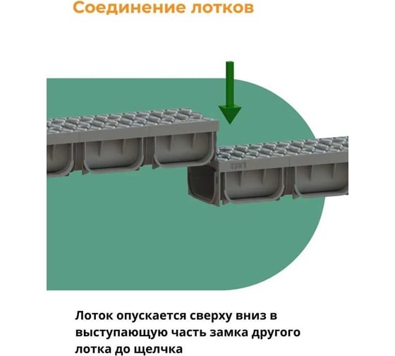 Водоотводной пластиковый лоток  Standartpark s'park 2, сечение 100, 1000x125x70 мм с пластиковой решеткой, кл. А15, серый 08818-С