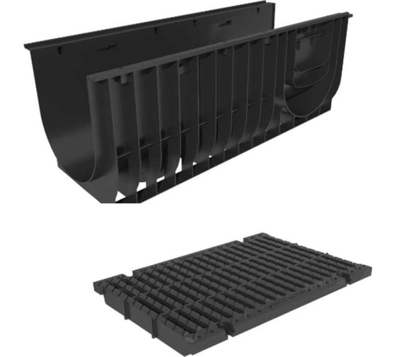 Пластиковый лоток Gidrolica pro dn300, h380 мм, с полиамидной решеткой и крепежом, класс c250 830535
