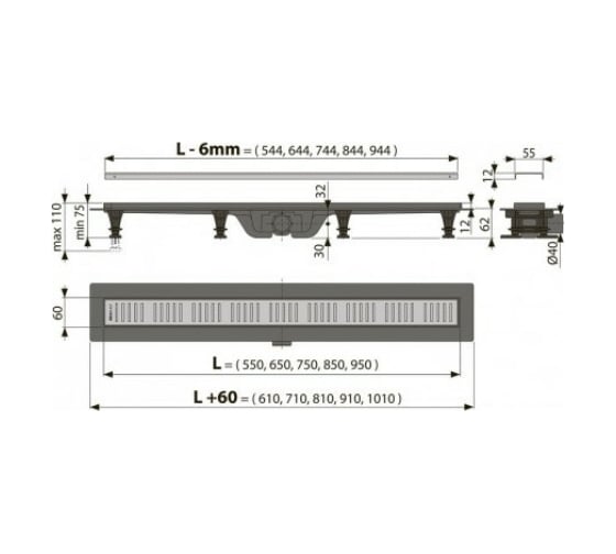 Лоток Alcadrain с гидрозатвором+механический сухой затвор APZ10-650M 00022306