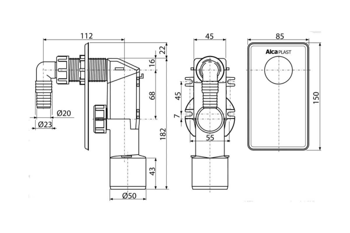 Сифон для стиральной машины Alcadrain APS4 с выходом 40/50 мм, скрытый ...