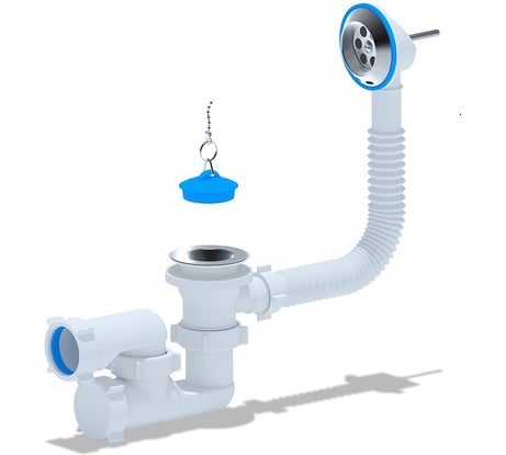 Сифон для ванны АНИ Пласт регулируемая пробка на цепочке, 1 1/2 дюйма x 40 мм, нержавеющая сетка E250 025-0040