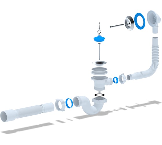 Сифон для ванны АНИ Пласт трубный, пробка на цепочке 1 1/2 дюйма x 40 мм, гофра, 40х50 мм, нержавеющая сетка E155 025-0044 1