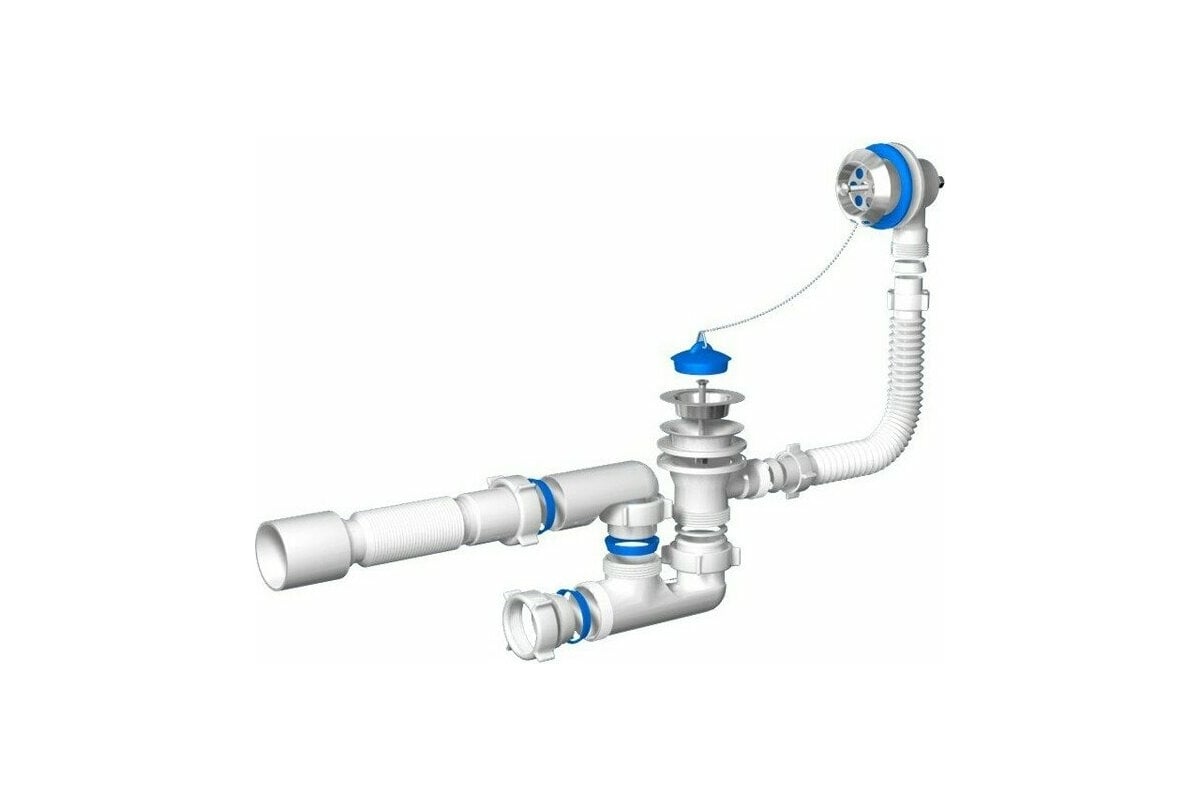 Сифон для ванны АНИ Пласт регулируемый, пробка на цепочке, 1 1/2 дюйма ...