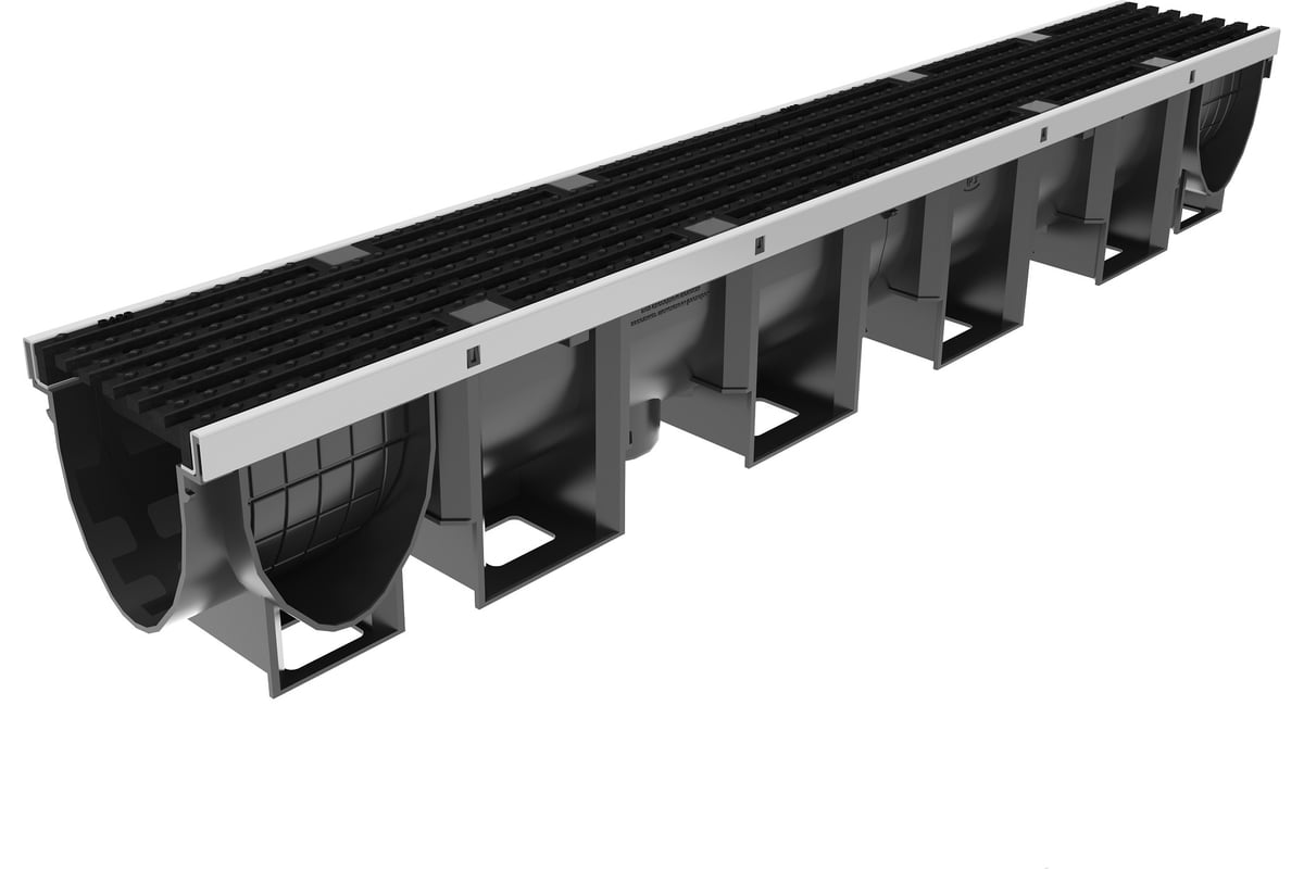 Лоток водоотводный Gidrolica Vs line dn100 пластиковый с насадкой и  решеткой чугунной d400 11042104