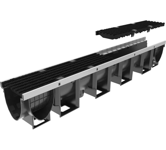 Лоток водоотводный Gidrolica Vs line dn100 пластиковый с насадкой и решеткой чугунной d400 11042104