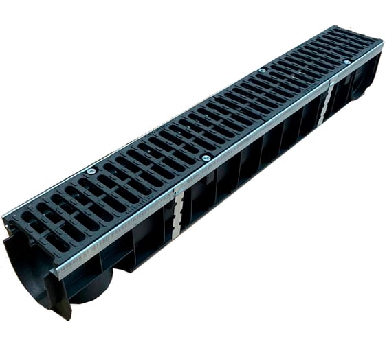 Лоток пластиковый Gidrolica Super dn100, h154 с решеткой чугунной класса d400 800109D