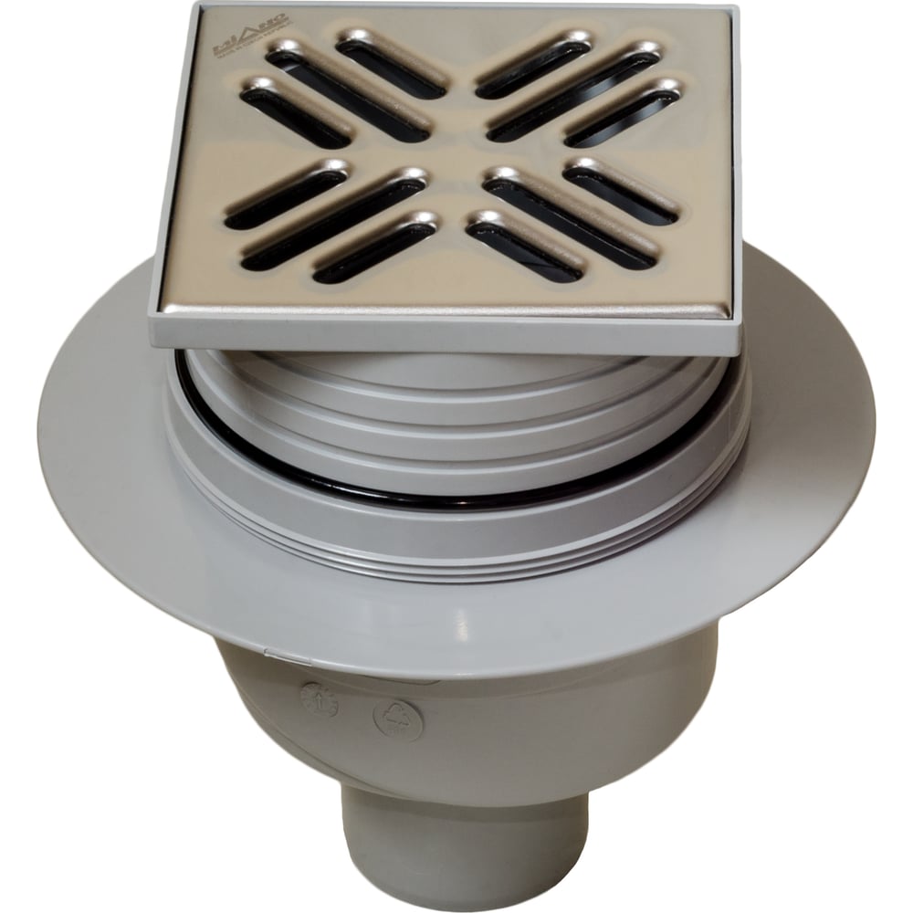 Сливной трап Miano DN50 105х105, прямой, решетка из нержавеющей стали ...