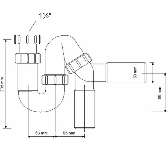 Трубный сифон McAlpine 1 1/2"х40 мм, без выпуска с отводной трубой, D40/50 мм MRSK12-50