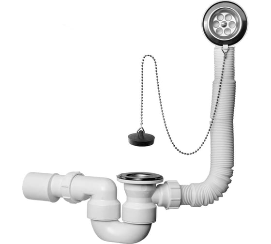 Слив-перелив McAlpine неразборный с раздвижным переливом, L380-700 х 34 мм, нержавеющая решетка, пробкой и цепью, MRB1-EX