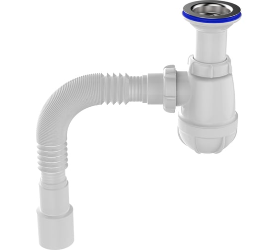 Сифон для кухни Aquant 1 1/2"х40 с удлинённой горловиной с мет.реш. c г.т. 40x40/50  B0515-17-MR