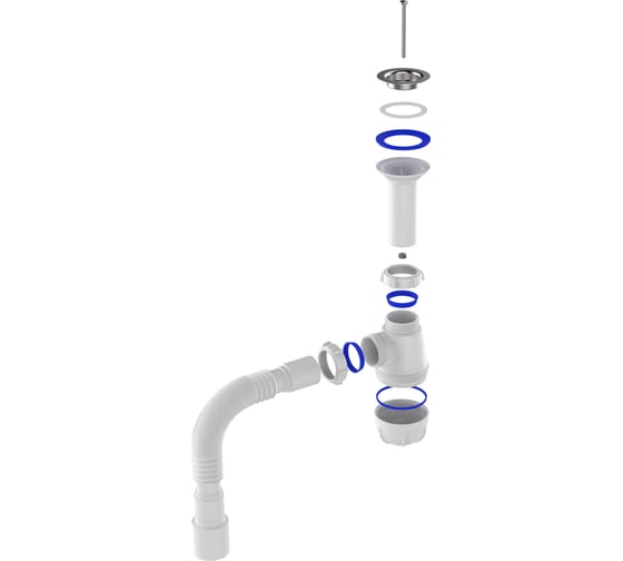 Сифон для кухни Aquant 1 1/2"х40 с удлинённой горловиной с мет.реш. c г.т. 40x40/50  B0515-17-MR