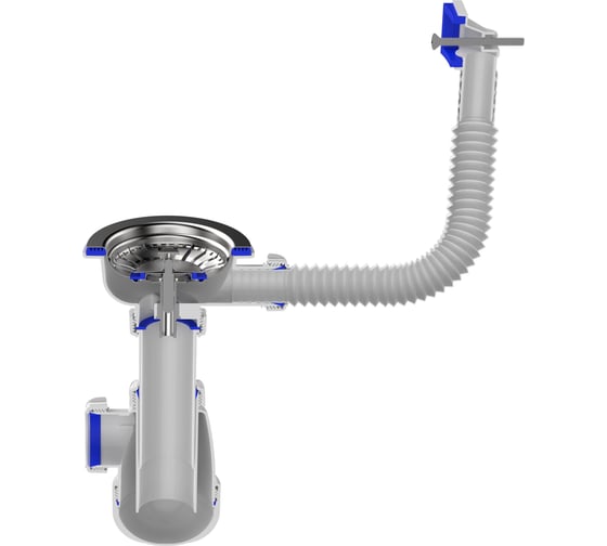 Сифон для мойки Aquant 3 1/2"х40 с мет.реш. с прямоуг. переливом B0145-13-MR