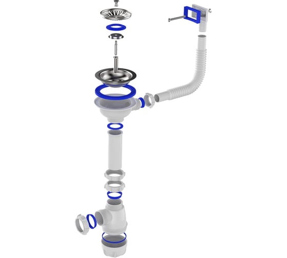 Сифон для мойки Aquant 3 1/2"х40 с мет.реш. с прямоуг. переливом B0145-13-MR