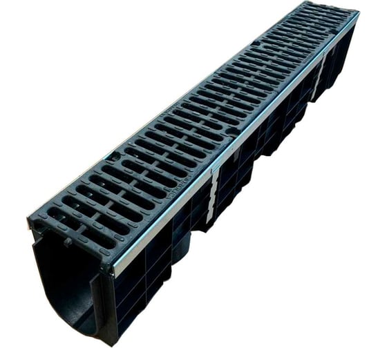 Лоток пластиковый Gidrolica Super DN100, h204 с решеткой чугунной класса D400 802109D 1