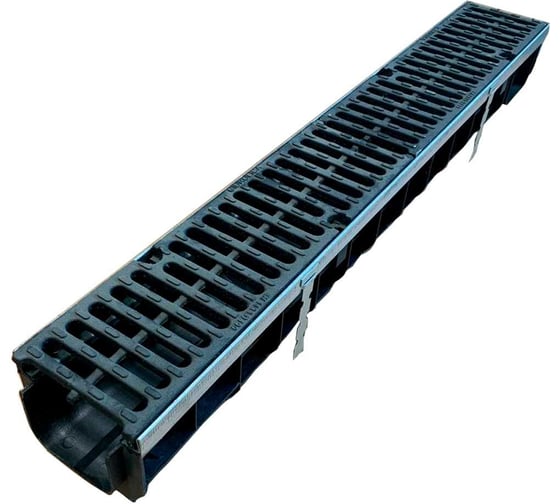 Лоток пластиковый Gidrolica Super DN100, h118,5 с решеткой чугунной класса D400 804109D