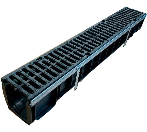 Лоток пластиковый Gidrolica Super DN100, h139 с решеткой чугунной класса D400 801109D