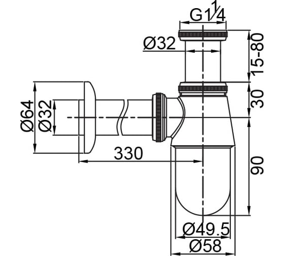 Сифон для раковины Veragio SBORTIS H140-200 см, бутылочный, 1 1/4, бронза VR.SBR-8111.BR