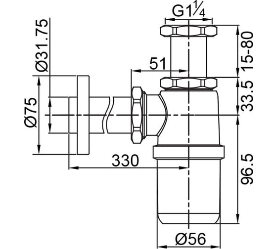 Сифон для раковины Veragio SBORTIS H151-211 см, бутылочный, 1 1/4, латунь, бронза VR.SBR-8113.BR
