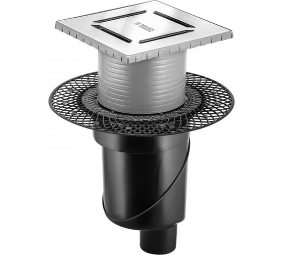 Напольный трап водосток BERGES PLATZ Norma 150х150, S-сифон, D50/105, H30/80, 48l/m 090059