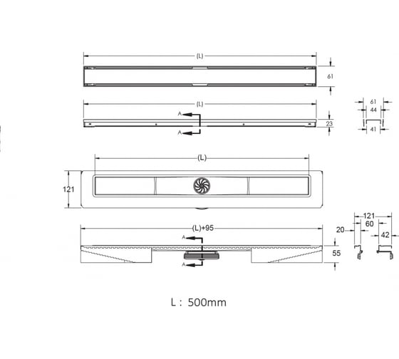 Напольный желоб водосток BERGES B1 Antik 500 S-сифон, D50/105, H30/80, 48l/m 090023