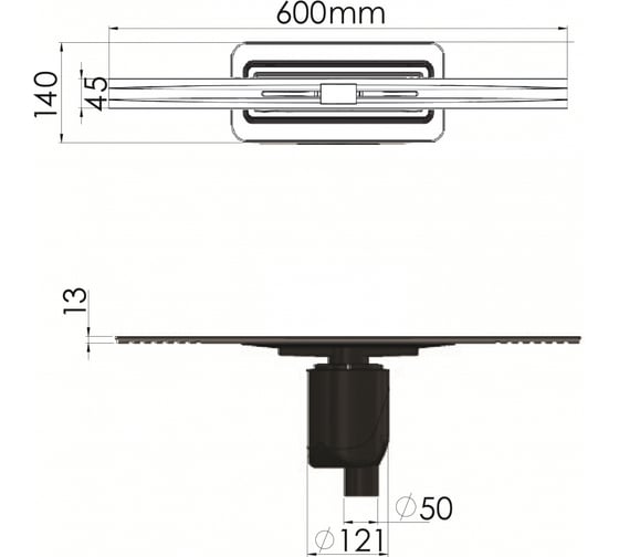 Напольный желоб водосток BERGES SIMPEL 600 S-сифон, D50/105, H30/80, 48l/m 092011