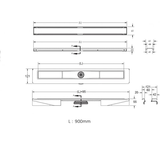Напольный желоб водосток BERGES B1 Antik 900 S-сифон, D50/105, H30/80, 48l/m 092027