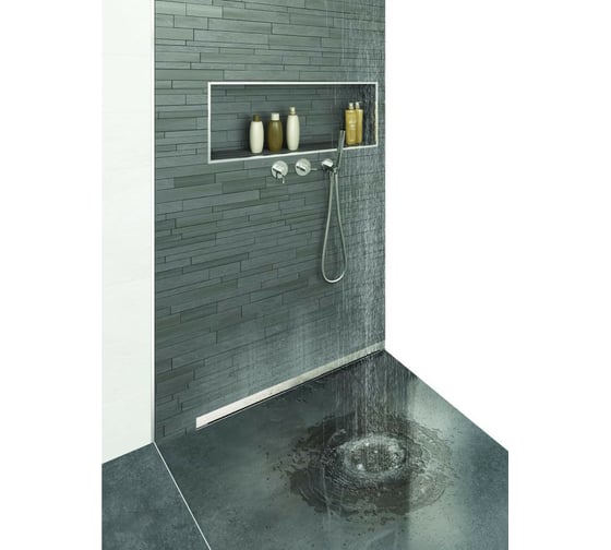 Пристенный желоб водосток BERGES Wall 600 S-сифон, D50, H60, боковой выпуск, 42l/m 090156