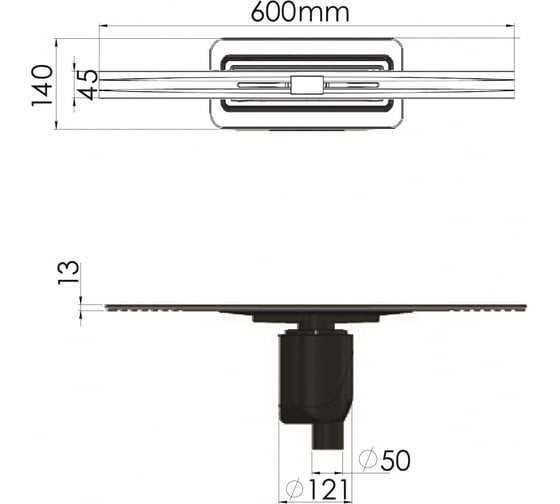 Напольный желоб водосток BERGES SIMPEL 600 S-сифон, D50/105, H30/80, 48l/m 091011