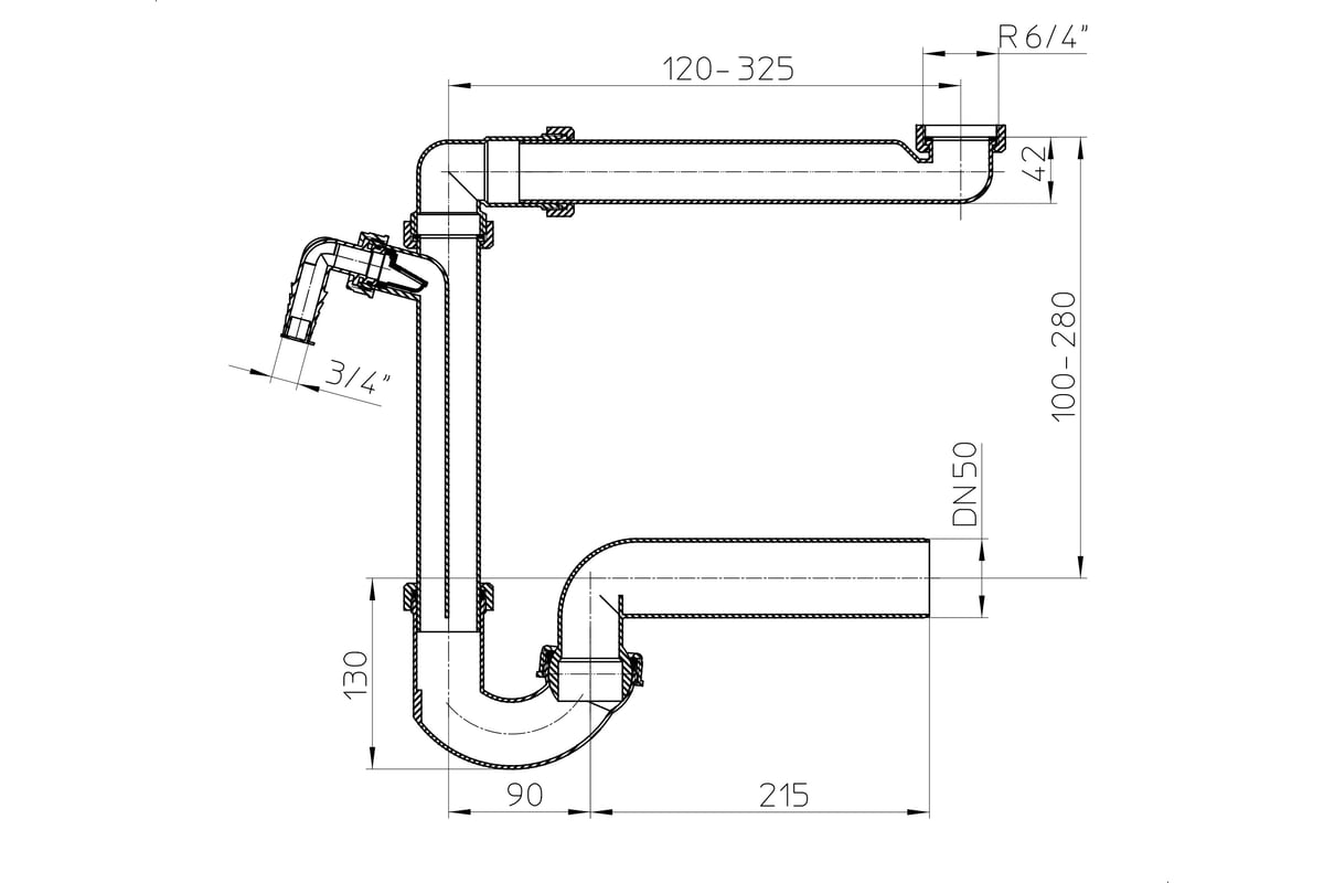 Сифон HL DN50 HL 126/50