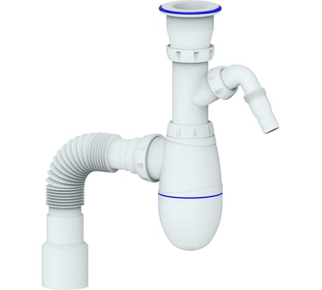 Сифон для мойки Unicorn, прикручивающийся выпуск 1 1/2" (Ø 40), отвод для стиралной машины, пластиковая чашка, винт 6x40, гибкое соединение Ø40x40/50 В320VP