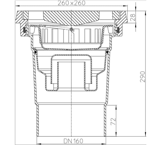 Дворовый трап HL вертикальный выпуск, максимальная нагрузка 15 тонн, DN160 HL 606.1/5