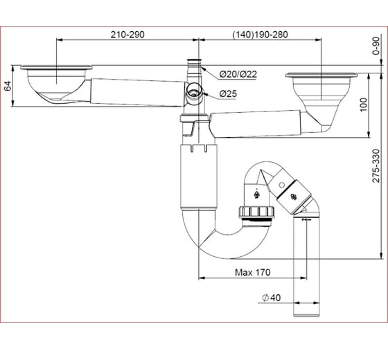 Cифон для мойки Prevex двойной P-loc PL2-D9CR5-SANT-01