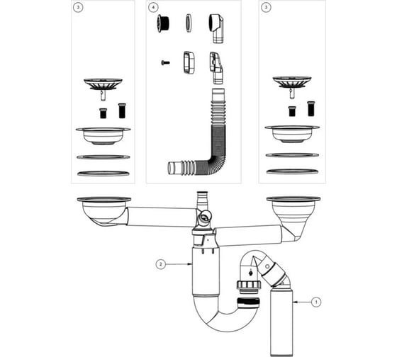 Cифон для мойки Prevex двойной P-loc PL2-D9CR5-SANT-01