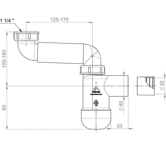 Сифон для раковины Prevex Preloc PRM-N4NNA-001