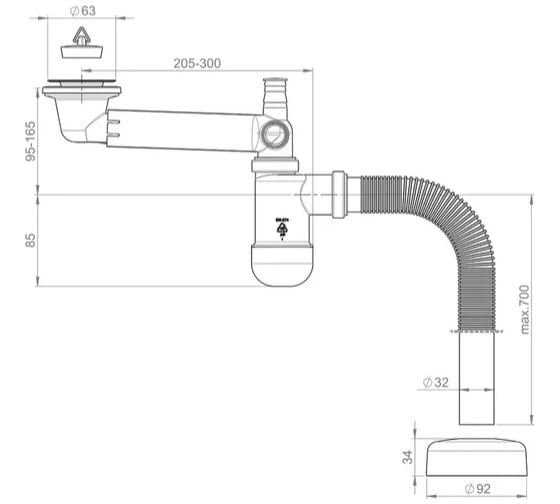 Сифон для раковины Prevex Preloc PR3-D4NF3-001