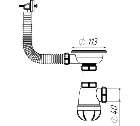 Сифон для мойки GRIALE 3 1/2"х40 с металлической решеткой с прямоугольным переливом B0145-29-MR