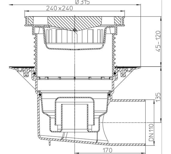 Дворовый трап с сифоном HL гориз. выпуск, макс. нагрузка 5-7 тонн  HL 615W