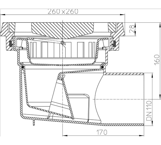 Дворовый трап HL (горизонт.выпуск) макс. нагрузка до 15 тонн, DN110.  605.1  HL 605.1