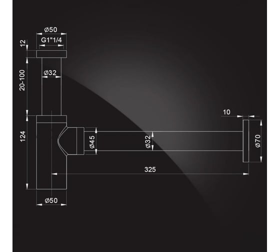 Сифон для раковины Elghansa 1-1/4, 235х350 мм, RoundLine WBT-514