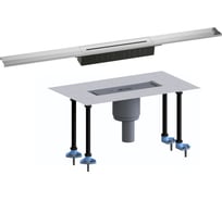 Лоток с вертикальным выпуском HL DN50, c монтажным комплектом, со штампованной решеткой из нержавеющей стали серии "Стандарт" с вогнутым профилем (уклон в двух плоскостях), L = 1000 мм 53RVS/100